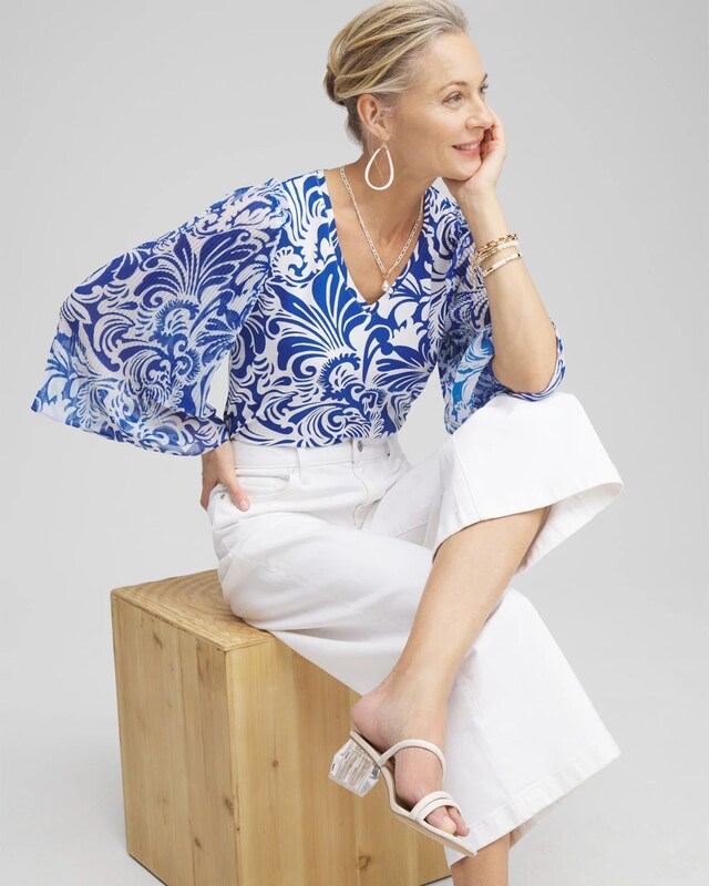 Scrolls Pleated Billow Sleeve Top - image 2
